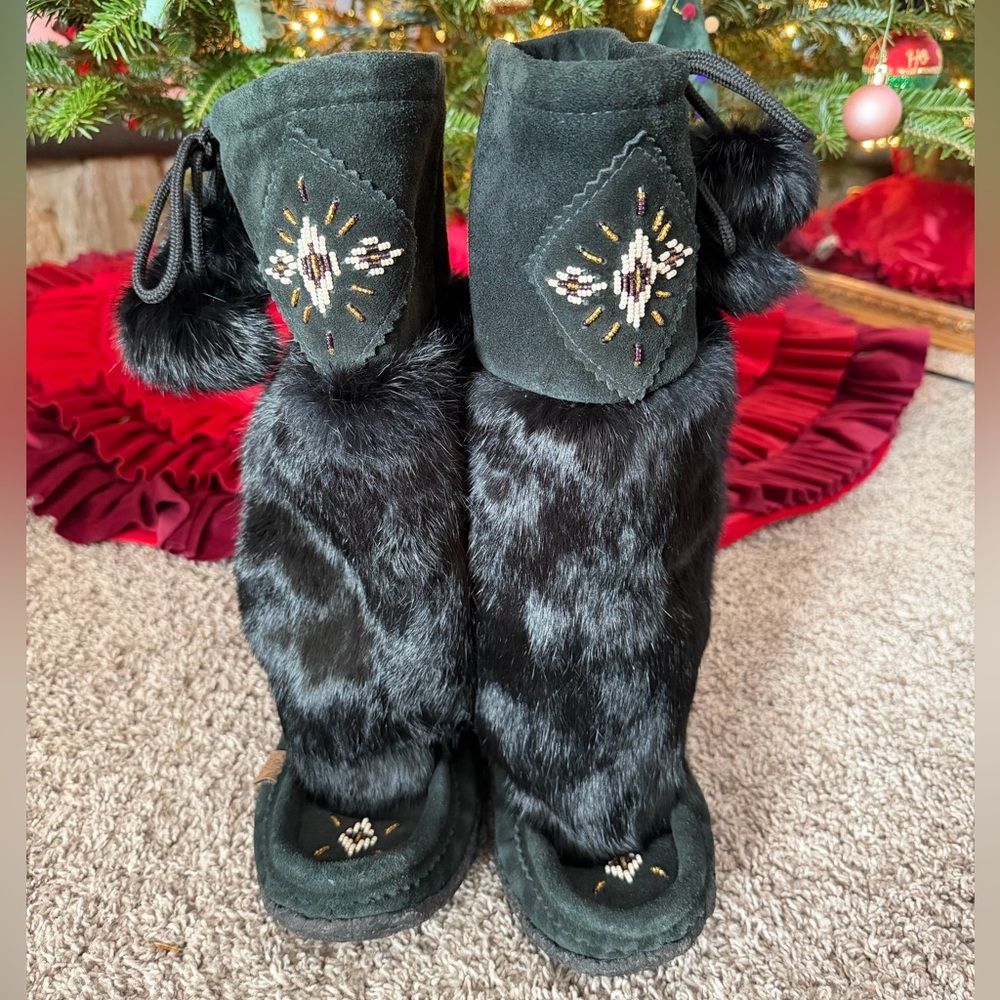 Black Fur Moccasins